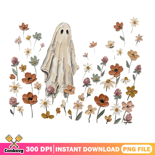 Boho Ghost Wildflower Halloween PNG, Floral Ghost PNG, Spooky PNG
