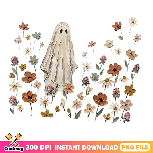 Boho Ghost Wildflower Halloween PNG, Floral Ghost PNG, Spooky PNG