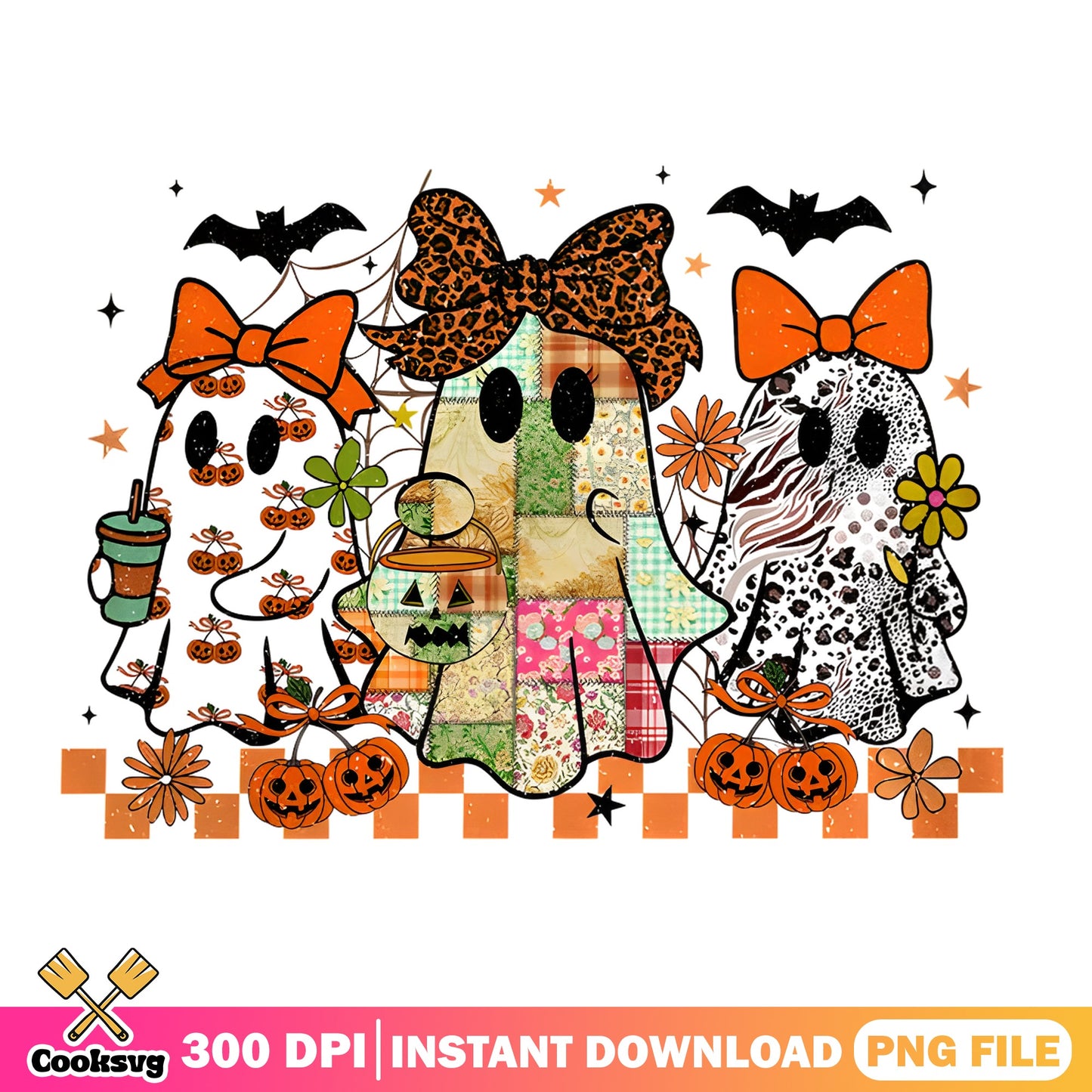 Boho Halloween Ghost PNG, Retro Spooky Ghost, Halloween PNG