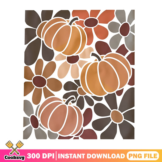 Boho Pumpkin Floral PNG, Fall Autumn Thanksgiving PNG, Retro PNG