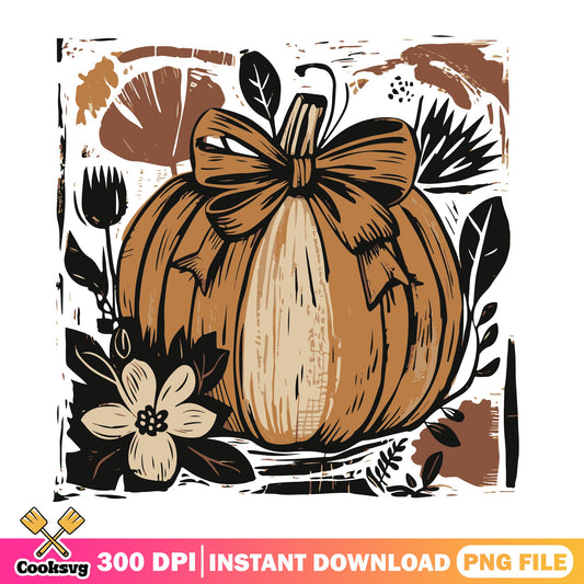 Boho Pumpkin With Bow PNG, Fall Floral Pumpkin PNG, Thanksgiving PNG