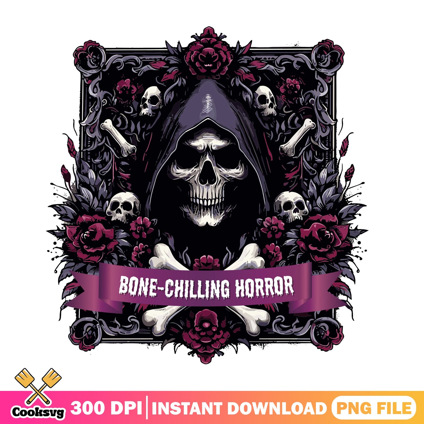 Bone Chilling Horror Grim Reaper PNG, Skull Halloween PNG, Gothic PNG