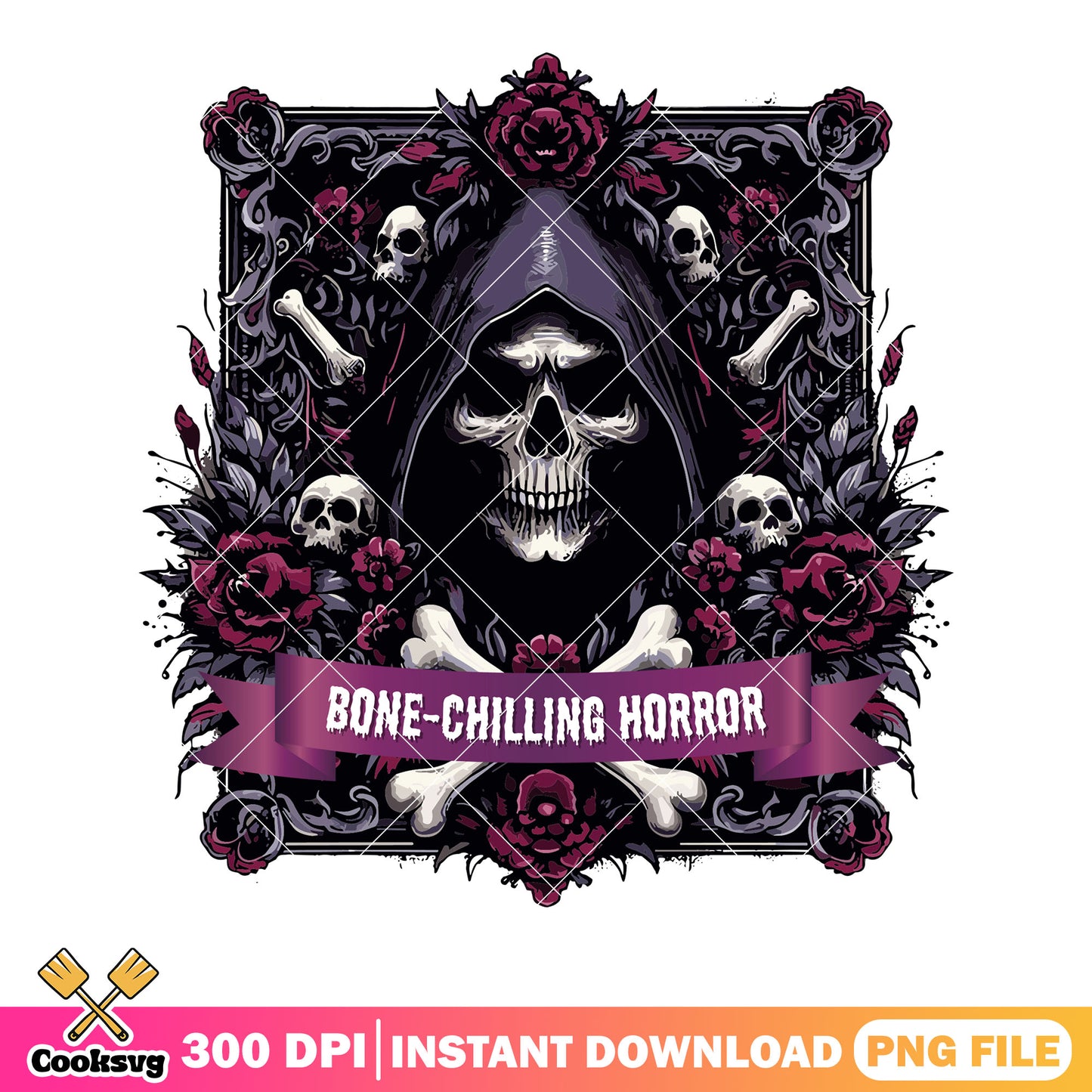 Bone chilling horror png, skull skeleton png, halloween scary png