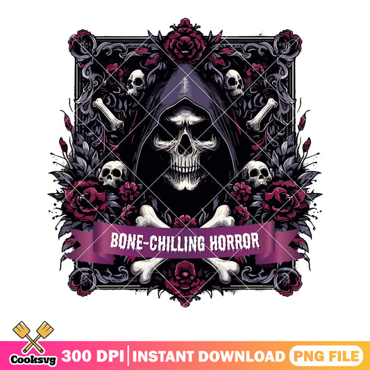Bone chilling horror png, skull skeleton png, halloween scary png