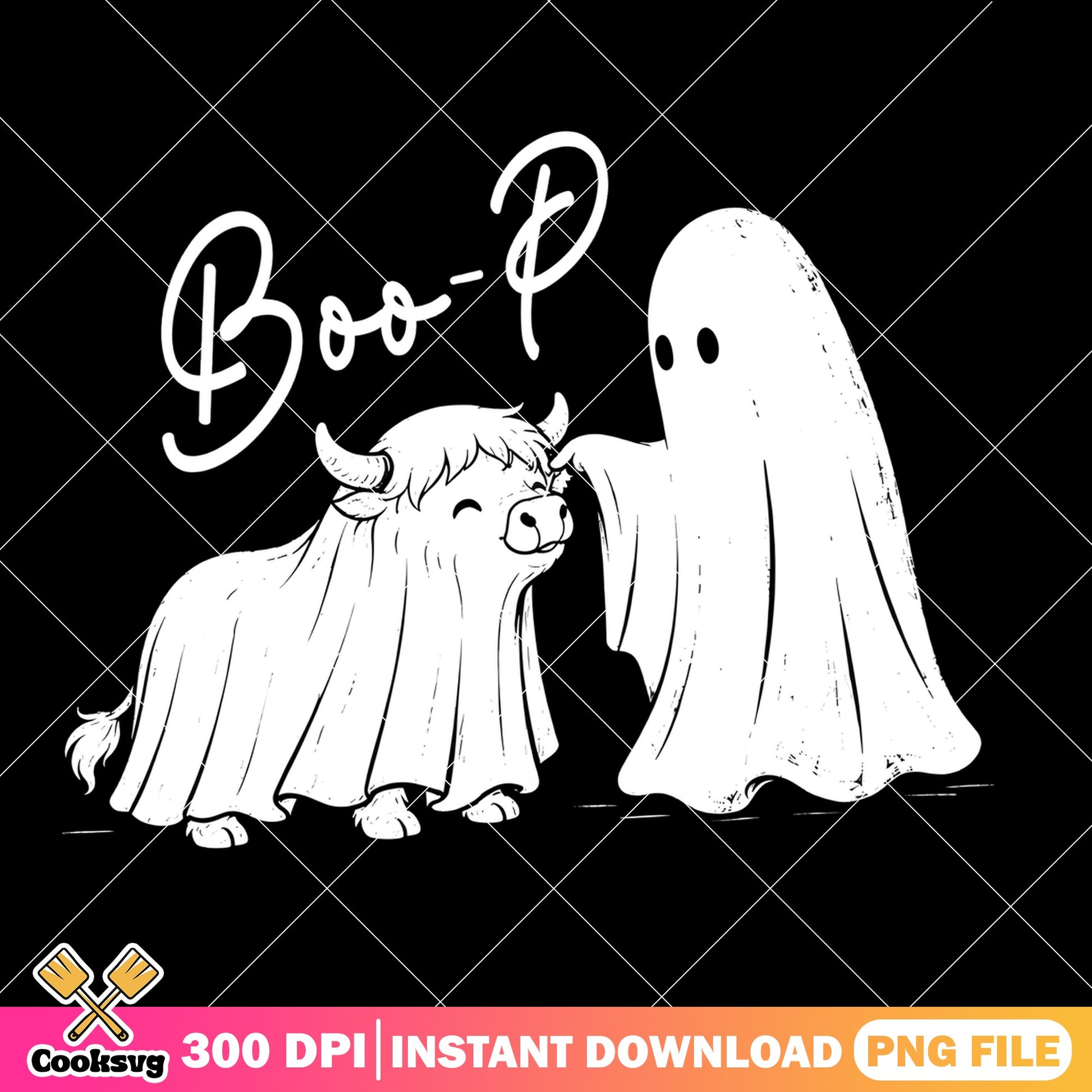 Boo-P Highland Cow Ghost Halloween, Funny Ghost PNG, Halloween PNG