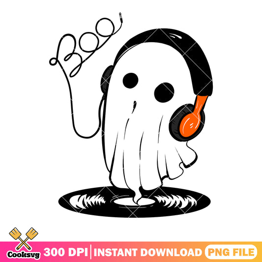 Boo Baby ghost linsten music png, headphones png, scary halloween png