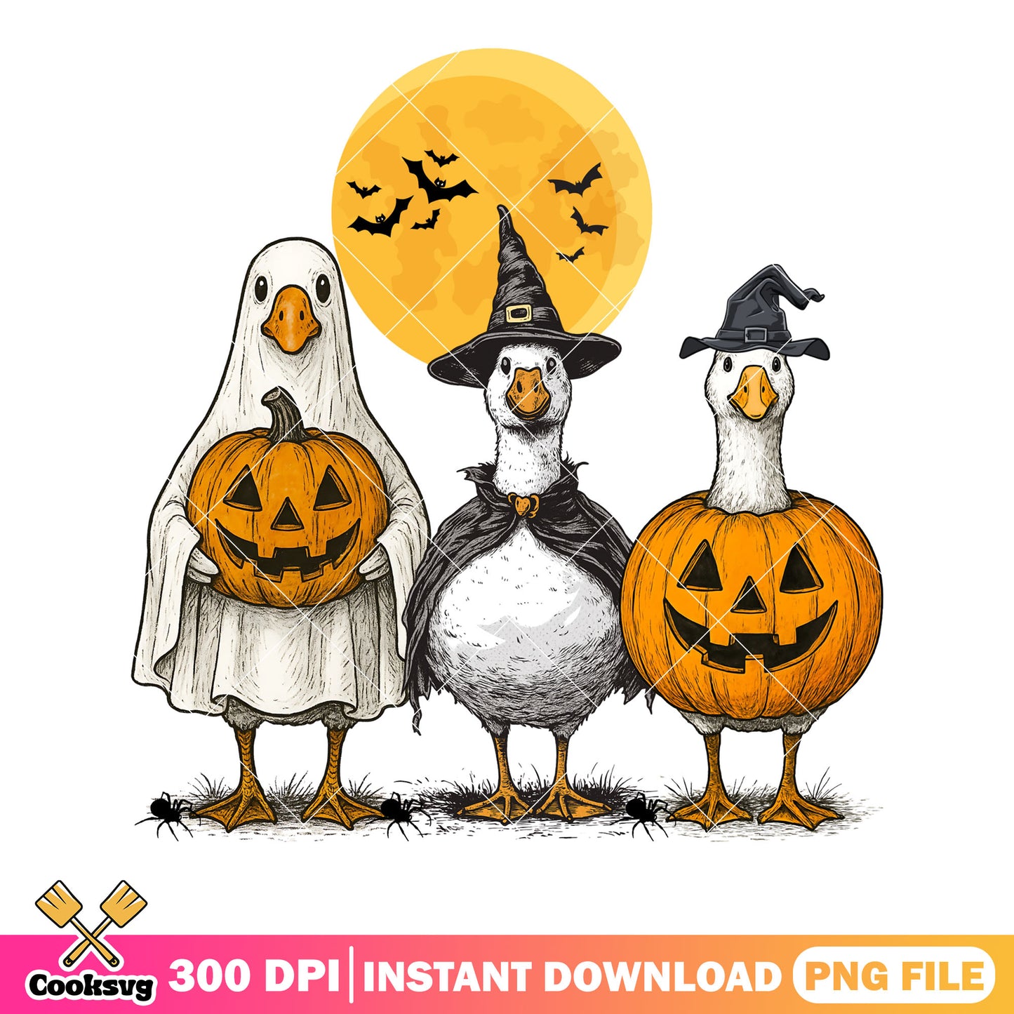 Boo Goose full moon png, witches hat png, jack o lantern png