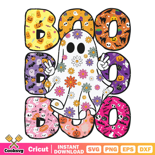Boo ghost floral design svg, boo halloween svg, halloween ghost svg