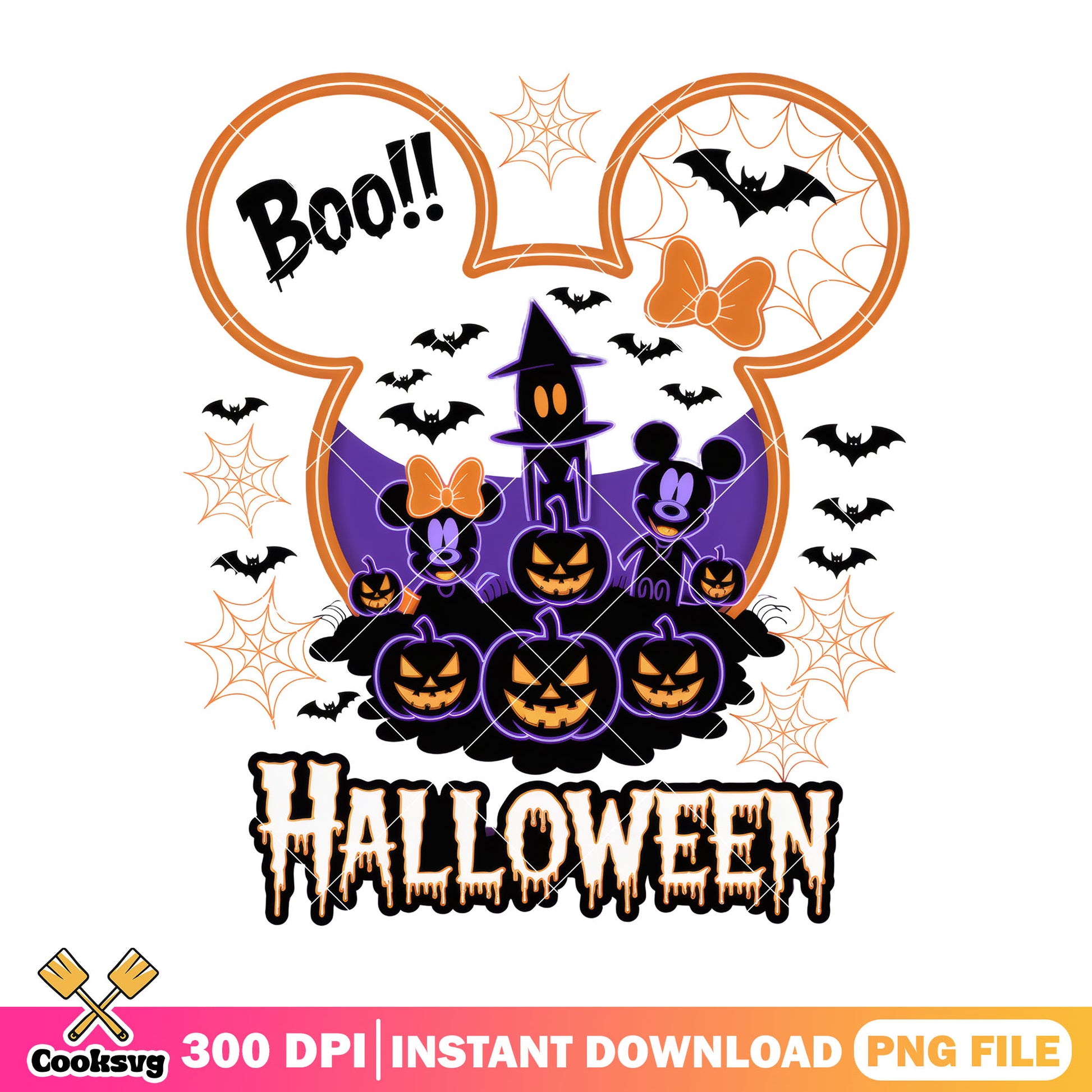 Boo halloween houses png, halloween spirit png, mickey mouse png