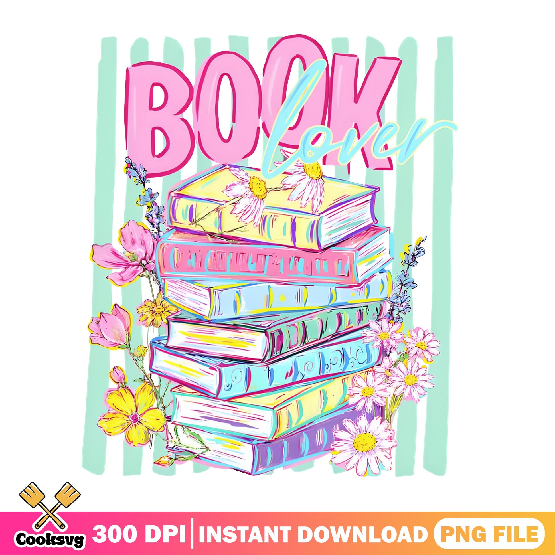 Book Lover Floral PNG, Stack Of Books PNG, Reading Girl PNG