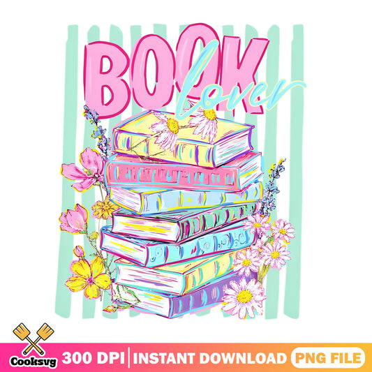 Book Lover Floral PNG, Stack Of Books PNG, Reading Girl PNG