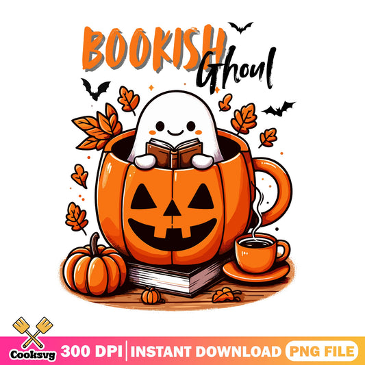 Bookish Ghoul Halloween PNG, Ghost Reading Book PNG, Spooky Fall PNG