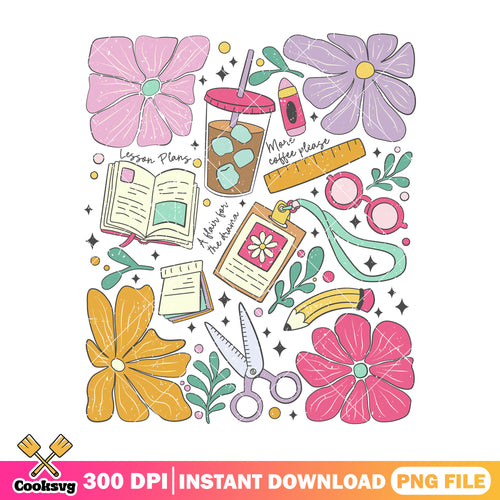 Books and flowers png, happy back to school png, school items png
