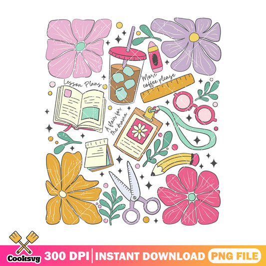 Books and flowers png, happy back to school png, school items png