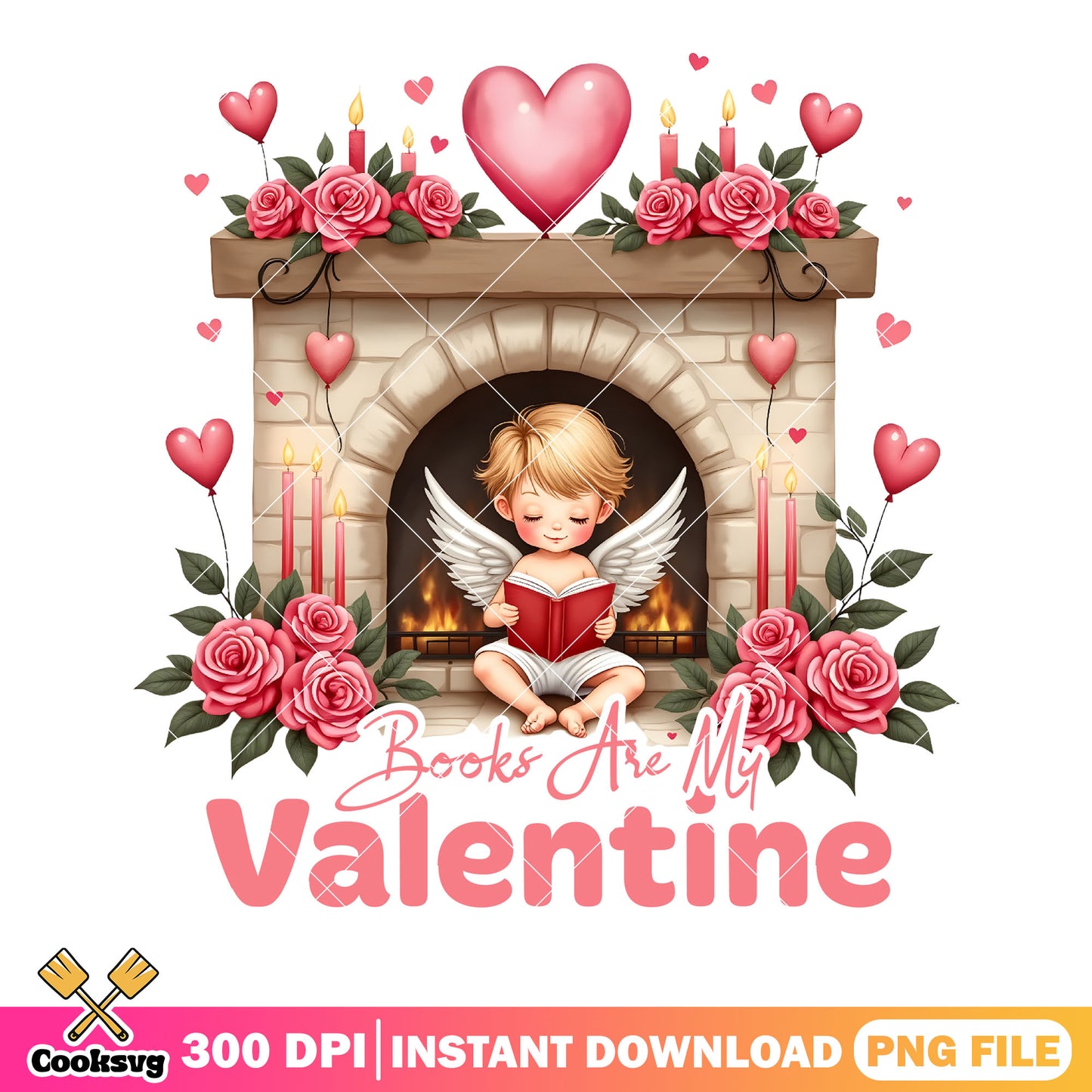 Books are my valentine png, valentine cupid png, valentine poster png