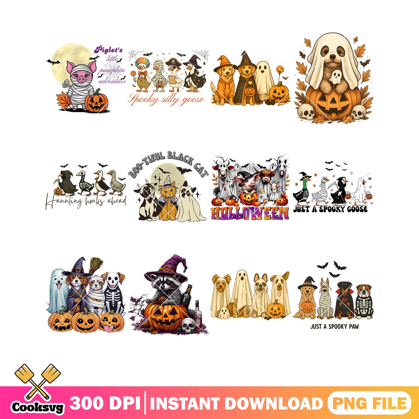 Boo tiful black cat png bundle, ghost blanket png, cute racoon png
