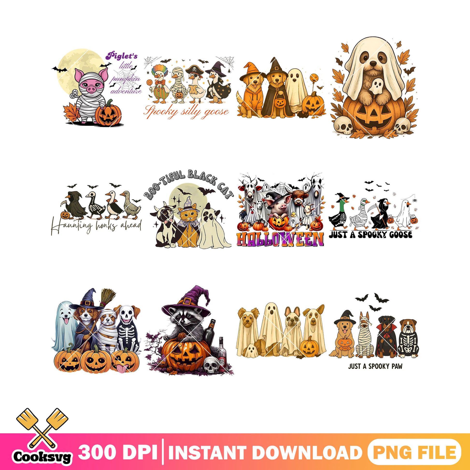 Boo tiful black cat png bundle, ghost blanket png, cute racoon png