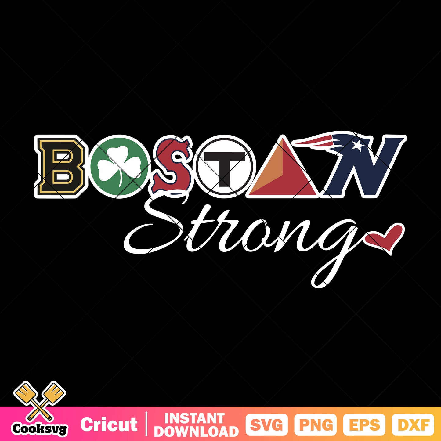 Bosrin strong svg, three clover leaves svg, red heart svg