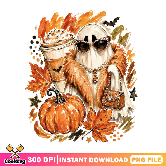 Boujee Ghost Halloween PNG, Pumpkin Spice Latte PNG, Fall PNG