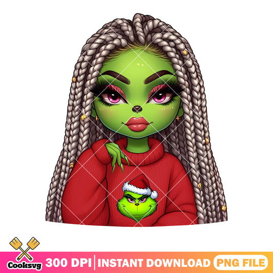 Boujee girl christmas png, ugly christmas sweater png, the grinch png