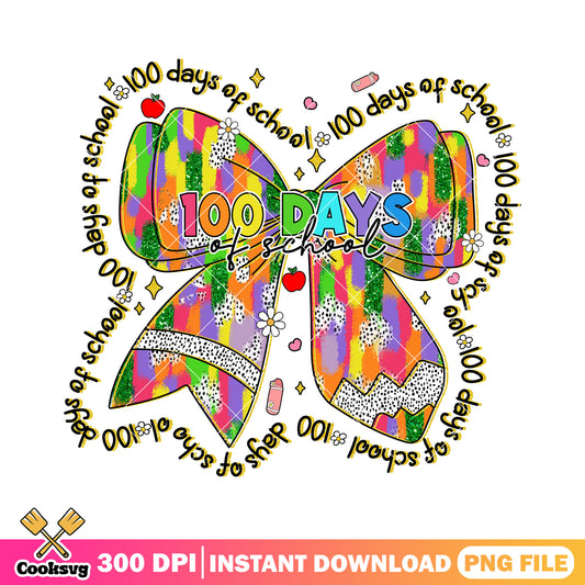Bow 100 days design png, back to school art png, rainbow bow png