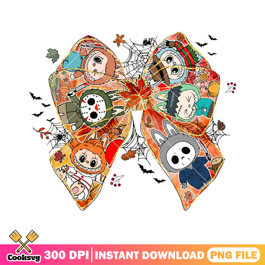 Bow tie horror labubu png, labubu halloween png, labubu clother png
