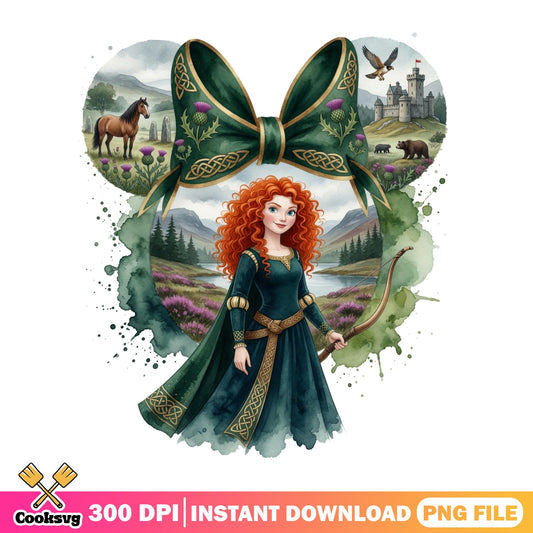 Brave Merida Disney Princess Watercolor, Minnie Ears PNG, Disney PNG