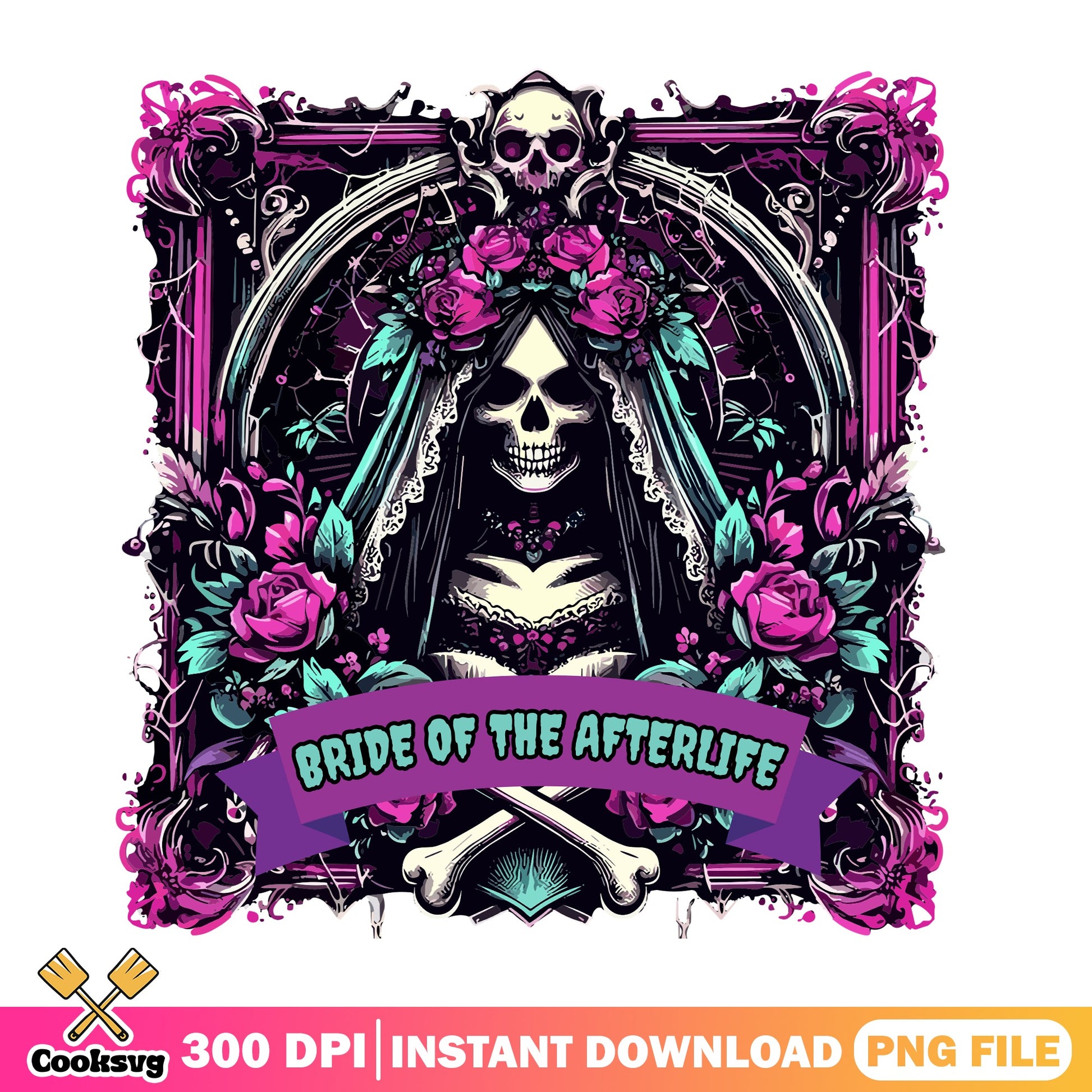Bride Of The Afterlife PNG, Skeleton Bride Halloween PNG, Gothic Wedding PNG