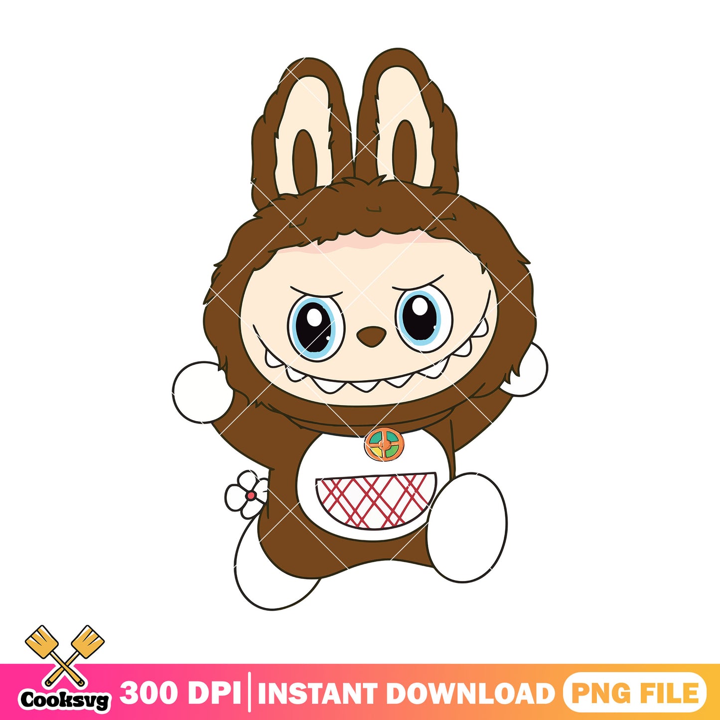 Brown labubu dorami png, labubu cute png, labubu outfit png