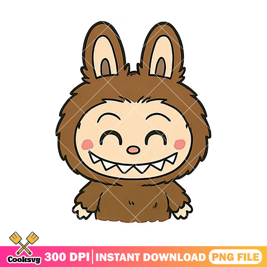 Brown labubu happy png, la boo boo​​​ png, labubu cute​​ png