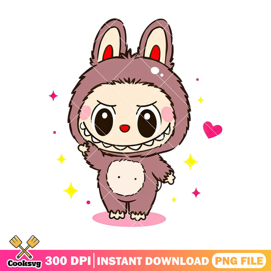 Brown labubu wink png, labubu baby png, labubu plush png