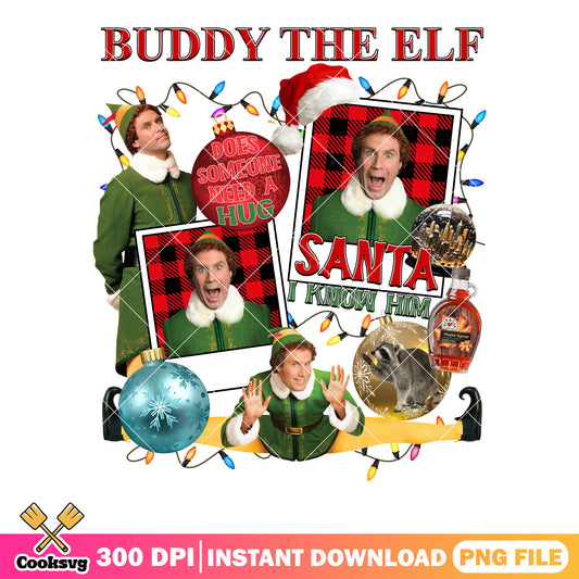 Buddy the elf png, decor card christmas png, santa lights png