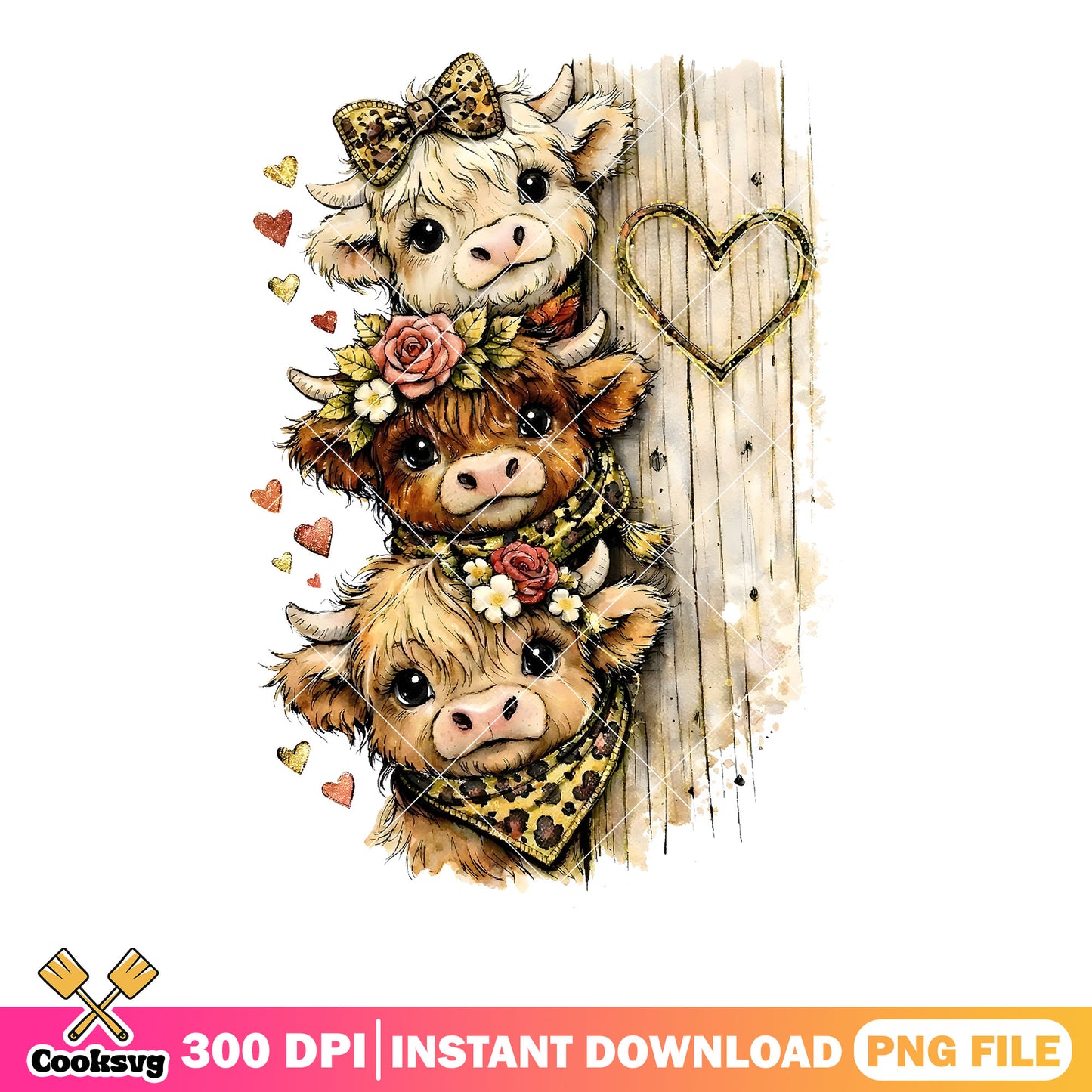 Buffalow children png, baby cow png, heart poster png