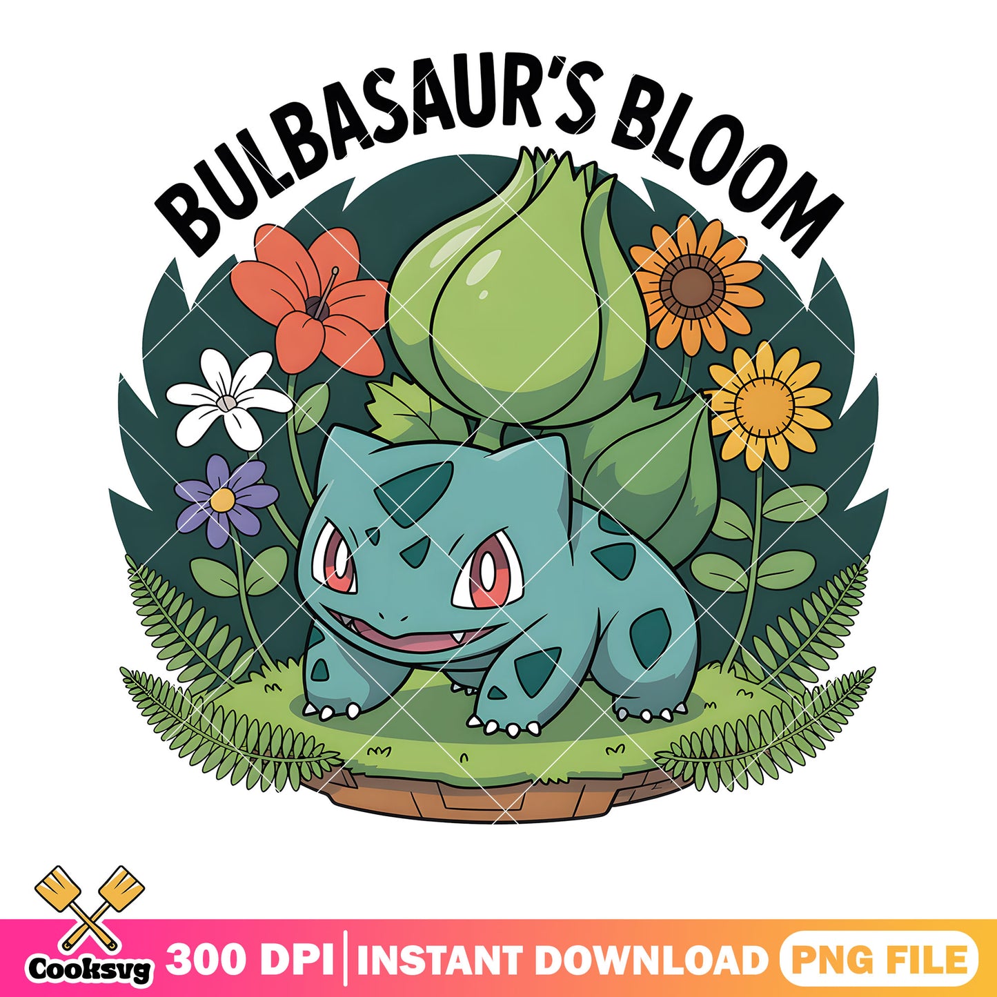 Bulbasaur bloom poster png, pokemon poster png, pokemon bulbasaur png