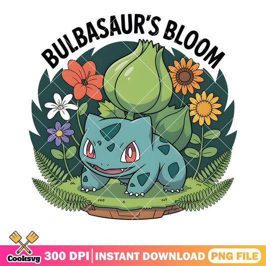 Bulbasaur bloom poster png, pokemon poster png, pokemon bulbasaur png