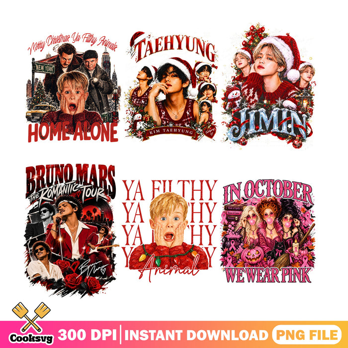 Home Alone Celebrity PNG Bundle, Taehyung Jimin PNG, Bruno Mars PNG