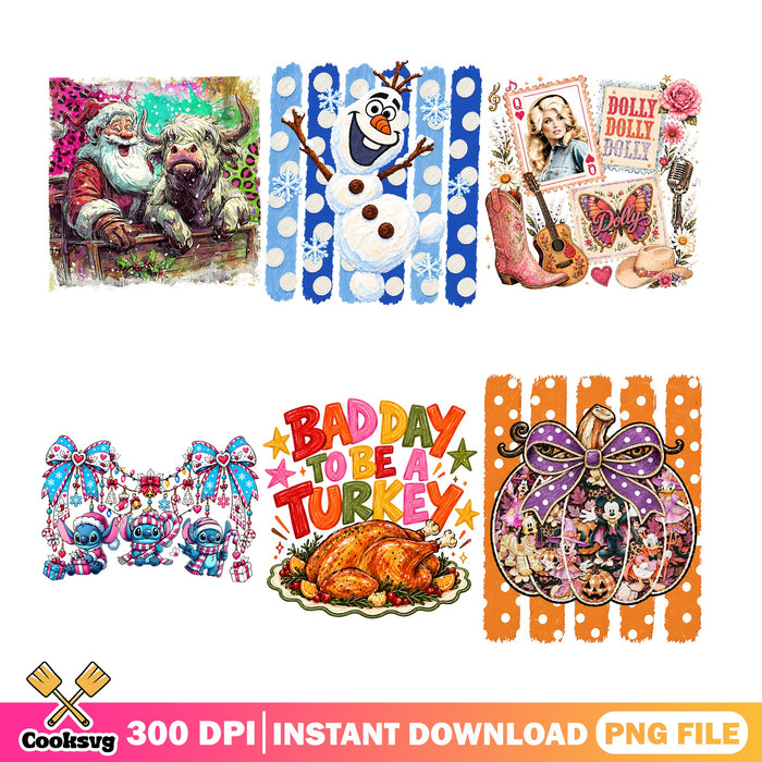 Christmas Thanksgiving PNG Bundle, Dolly PNG, Stitch Coquette PNG