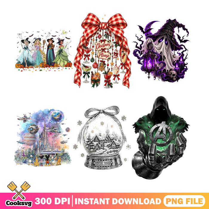 Doom Witch Ghost PNG Bundle, Princess Witches PNG, Coquette Bow PNG