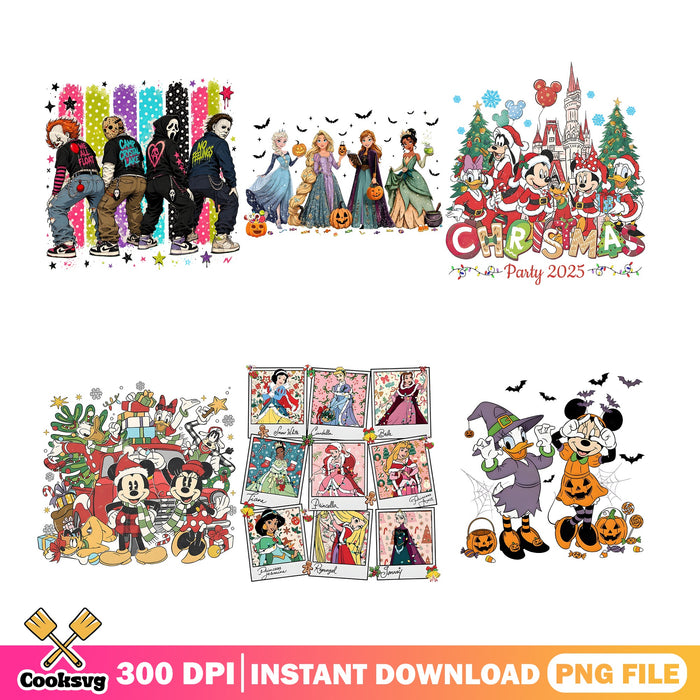 Disney Halloween Christmas PNG Bundle, Horror Squad PNG, Princess PNG