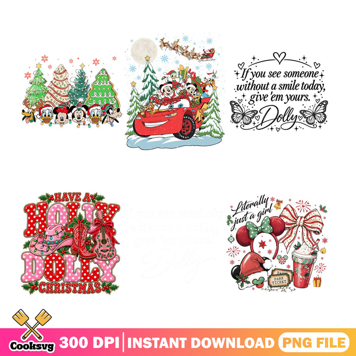 Holly Dolly Christmas PNG Bundle, Cars Mickey PNG, Tree Cake PNG