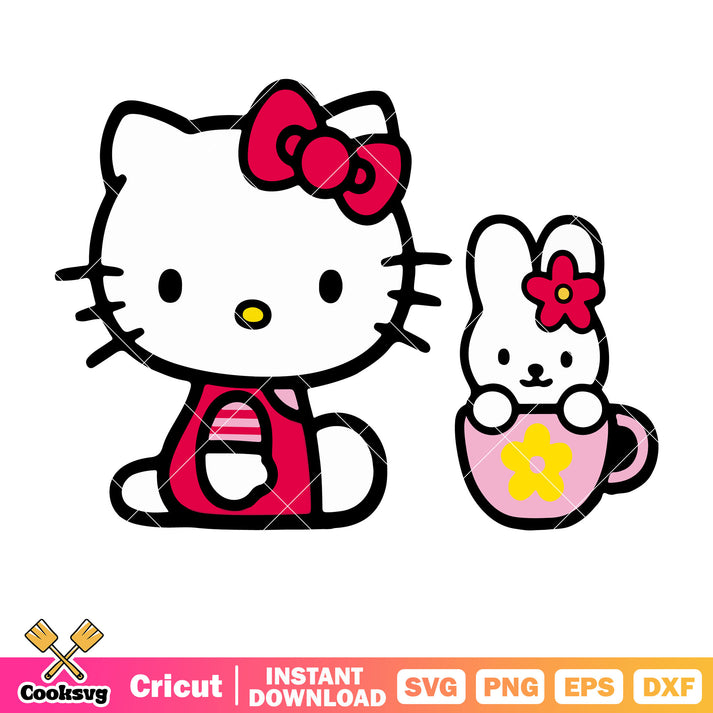 Bunny and kitty pink design svg, hello kitty character svg – Cooksvg