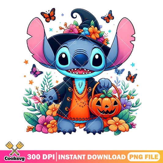 Butterfly and flower png, disney halloween png, stitch alien png