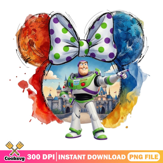 Buzz Lightyear Mickey Ears Watercolor PNG, Toy Story PNG, Disney Castle PNG