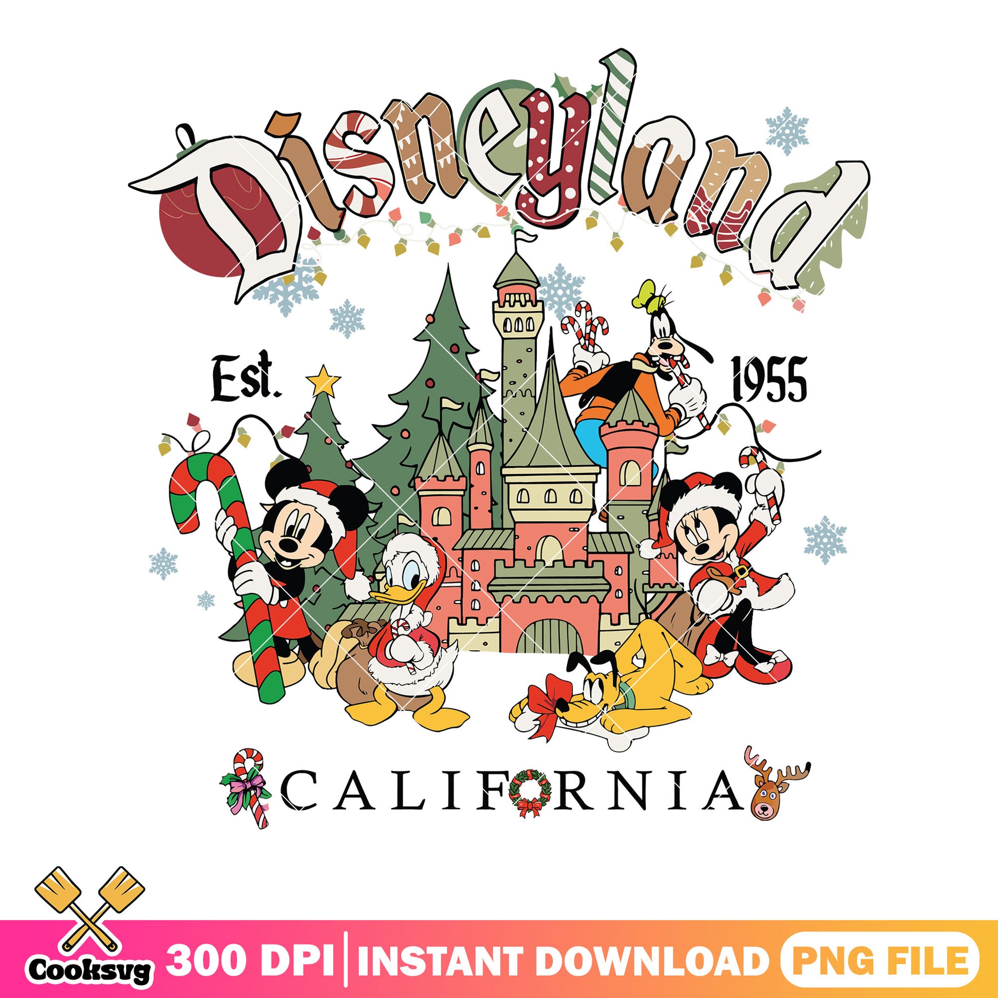 California mickey and friends png, disneyland png, christmas lights png
