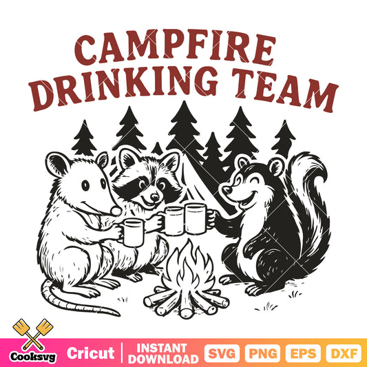 Campfire drinking team raccoon svg, camping life svg, camplife quote svg