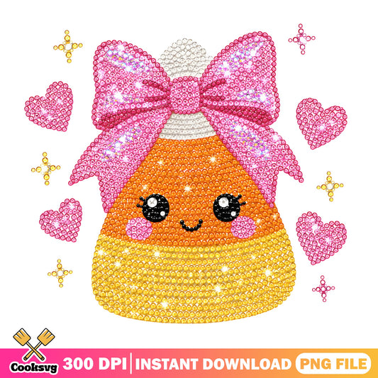 Candy Corn Coquette Bow Halloween PNG, Cute Kawaii PNG, Halloween PNG