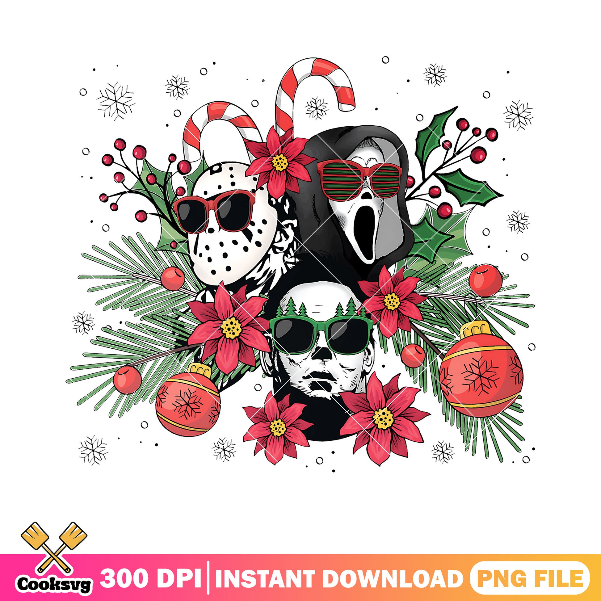 Candy cane christmas cards png, michael myers png, ghost face png