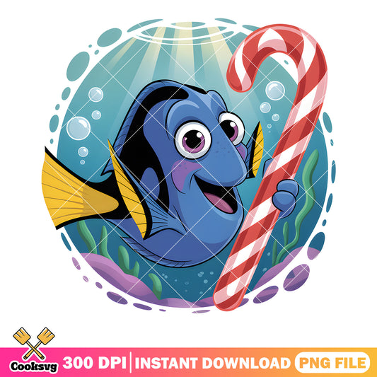 Candy cane with dory png, disney character png, xmas vibes png