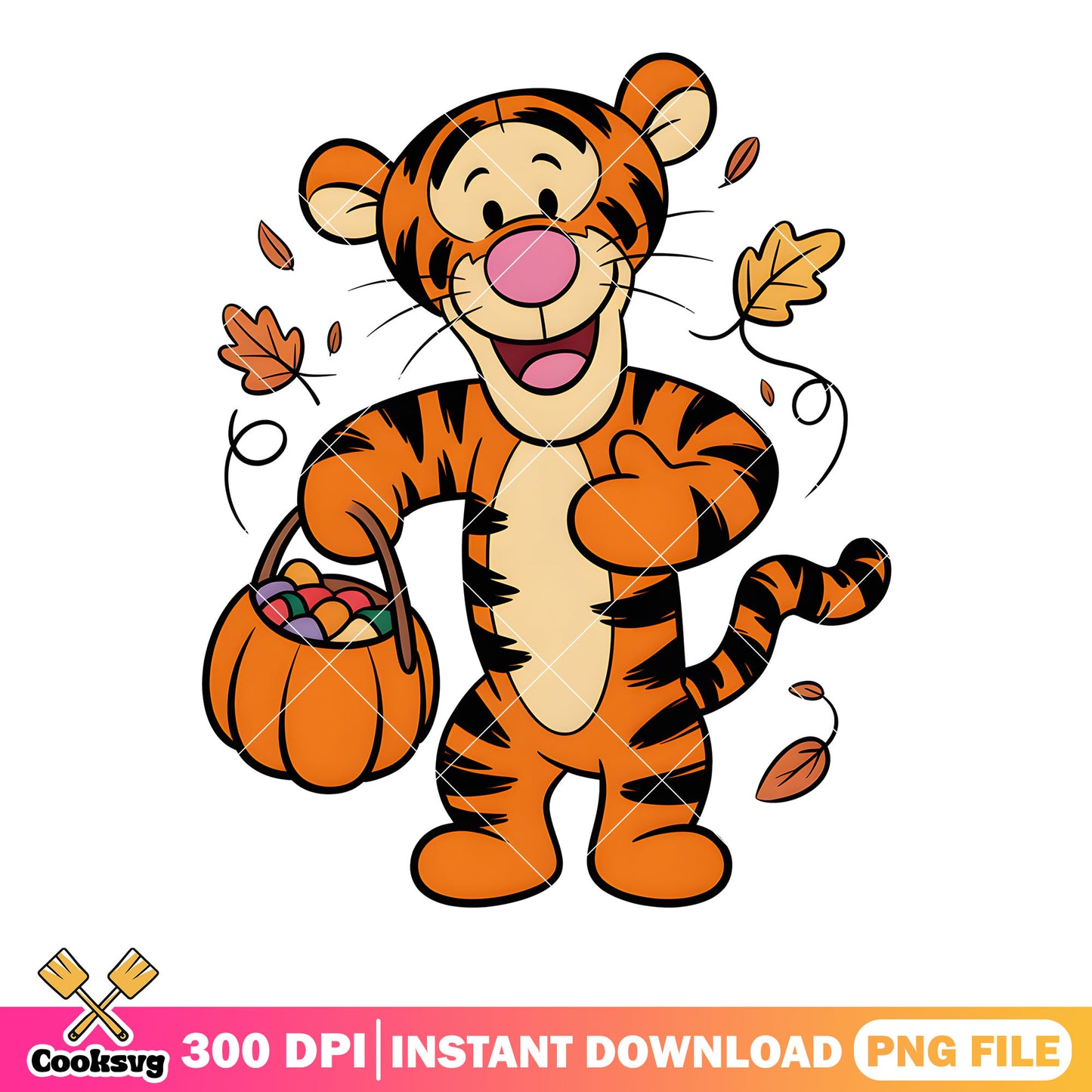 Candy tiger halloween png, winnie the pooh png, halloween vibes png