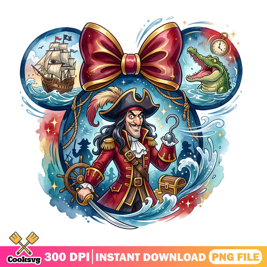 Captain Hook Disney Minnie Ears PNG, Peter Pan Villain PNG, Disney Trip PNG